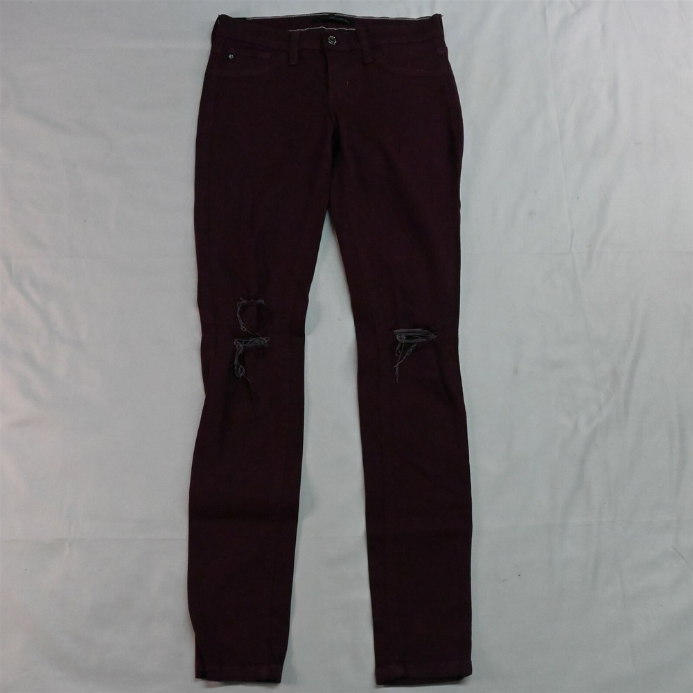 KanCan 3 / 25 Mid Rise Skinny Maroon Red Destroyed Stretch Denim Jeans